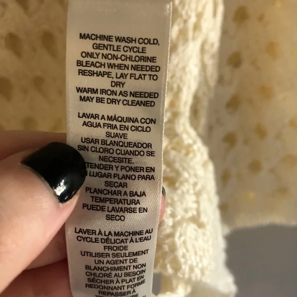 Chico’s Cream Open Knit Three-Quarter Sleeve Linen Blend Crochet Sweater - Picture 6 of 8